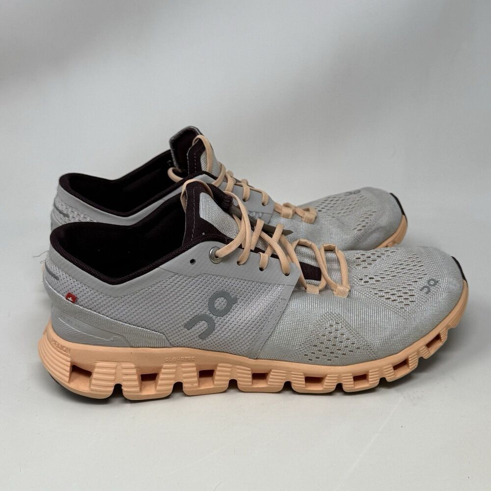 On Cloud X Running Shoes Womens 9 Gray Orange Mesh Lightweight Walking Sneakers